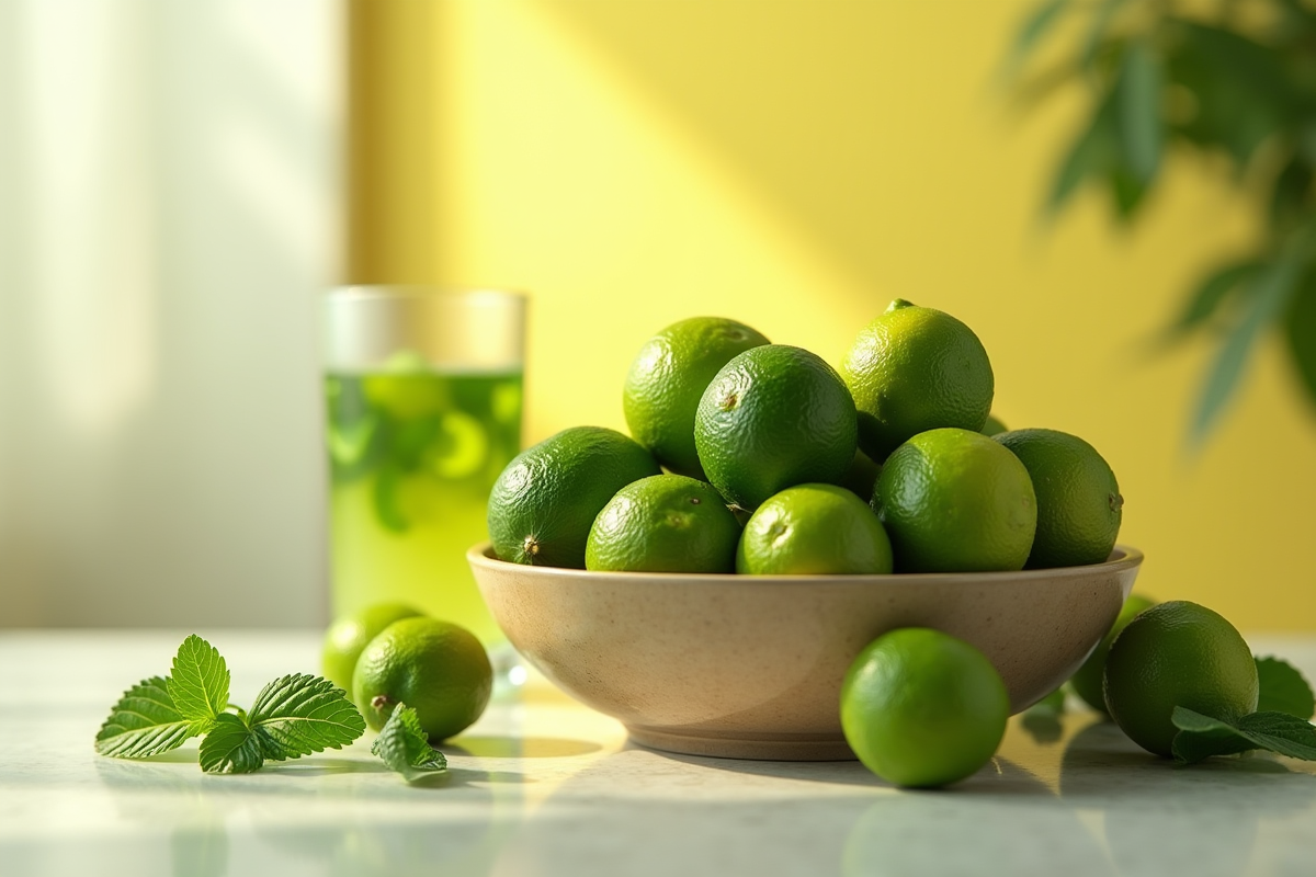 Bol de quenettes avec jus et feuilles de menthe