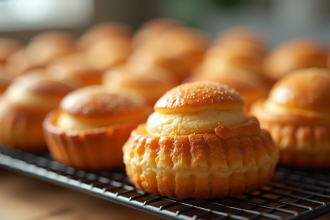 Choux dorés avec croûte craquelin sur grille