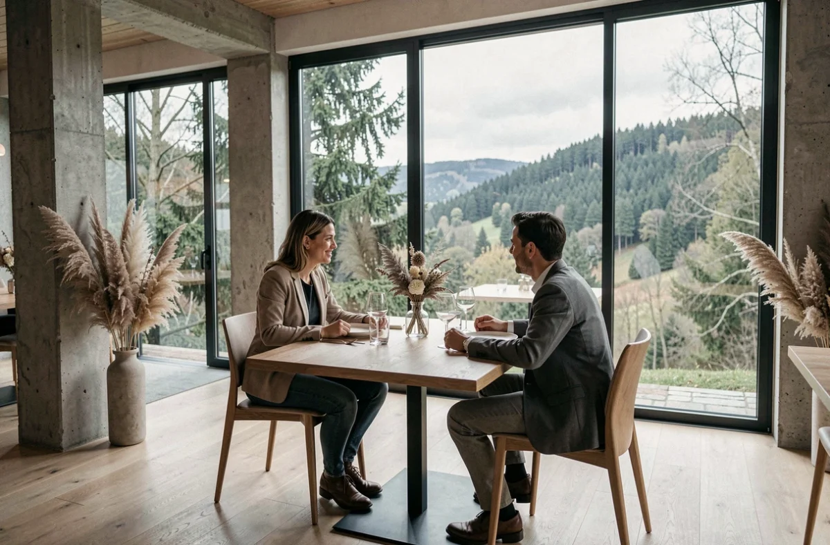 Salle du Domaine de la Klauss à Montenach avec vue panoramique sur la vallée mosellane