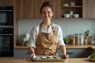 Femme en cuisine préparant des aubergines tranchées