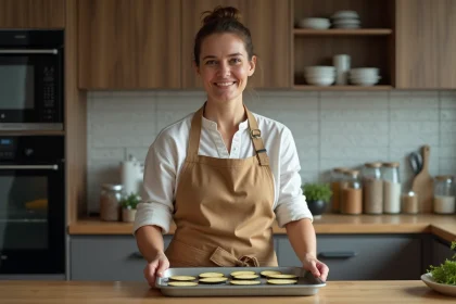 Femme en cuisine préparant des aubergines tranchées