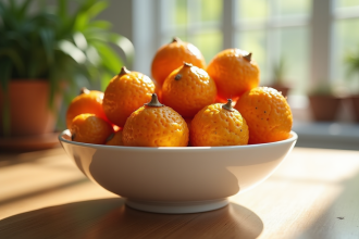 Ugli fruits et baies d uva ursi dans un bol blanc lumineux