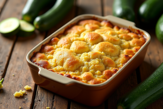 Gratin de courgettes doré dans un plat en céramique