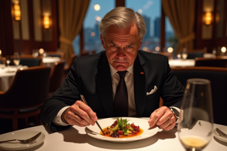 Homme daffaires dégustant un plat gourmet dans un restaurant élégant