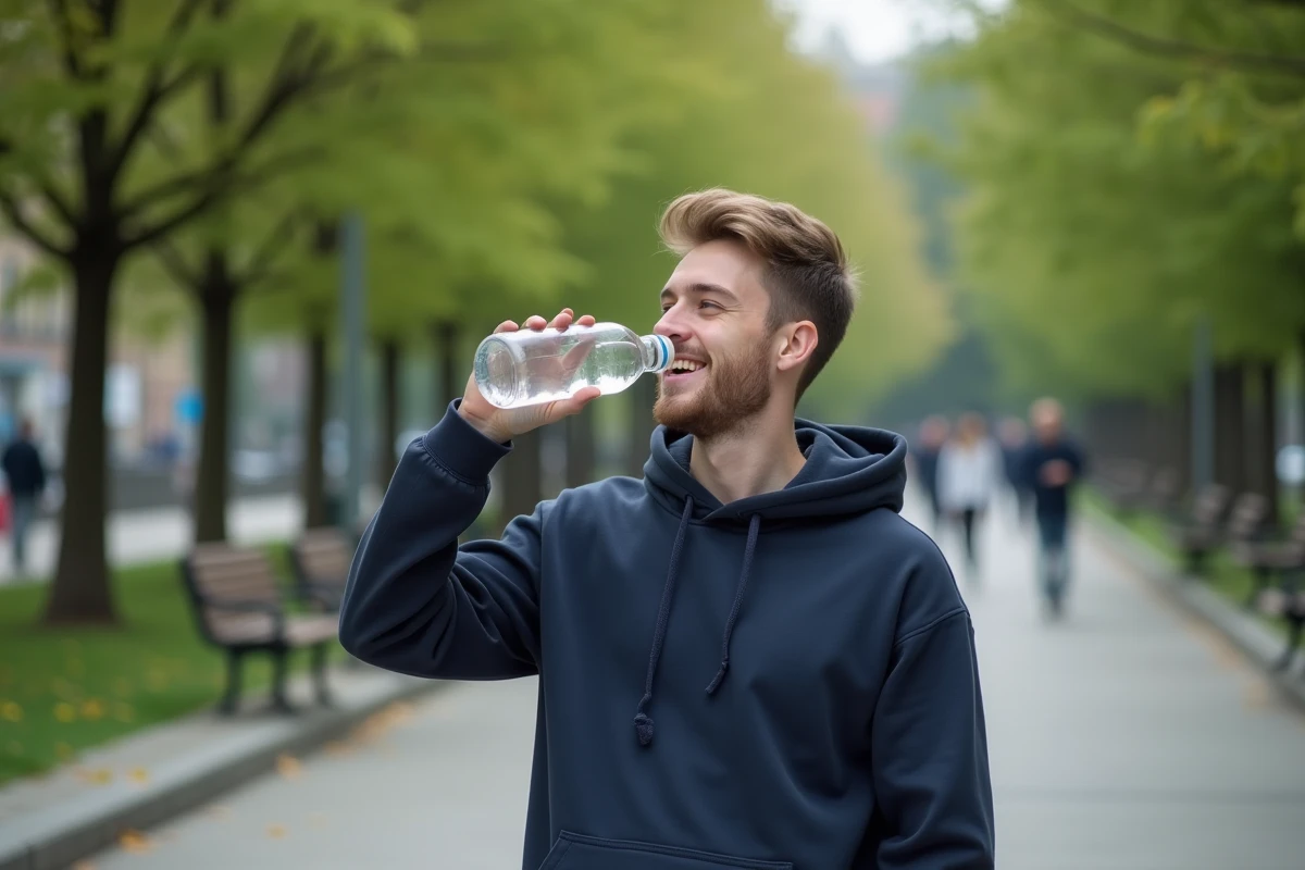 Jeune homme buvant de l