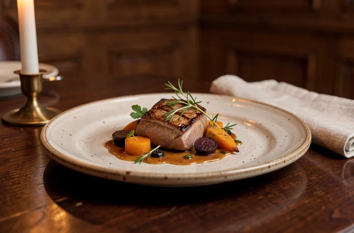 Assiette gastronomique finement dressée du restaurant Le Grand Cerf à Montchenot en Champagne