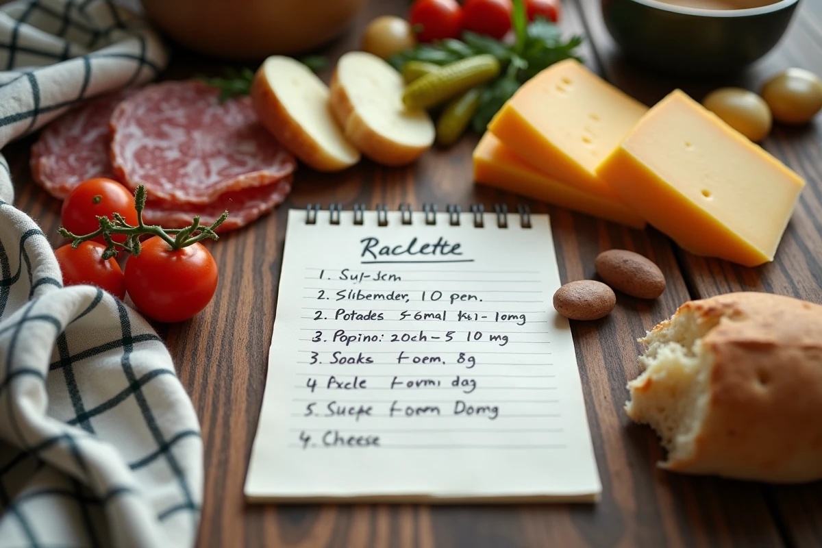 Liste de courses pour raclette écrite à la main sur un carnet