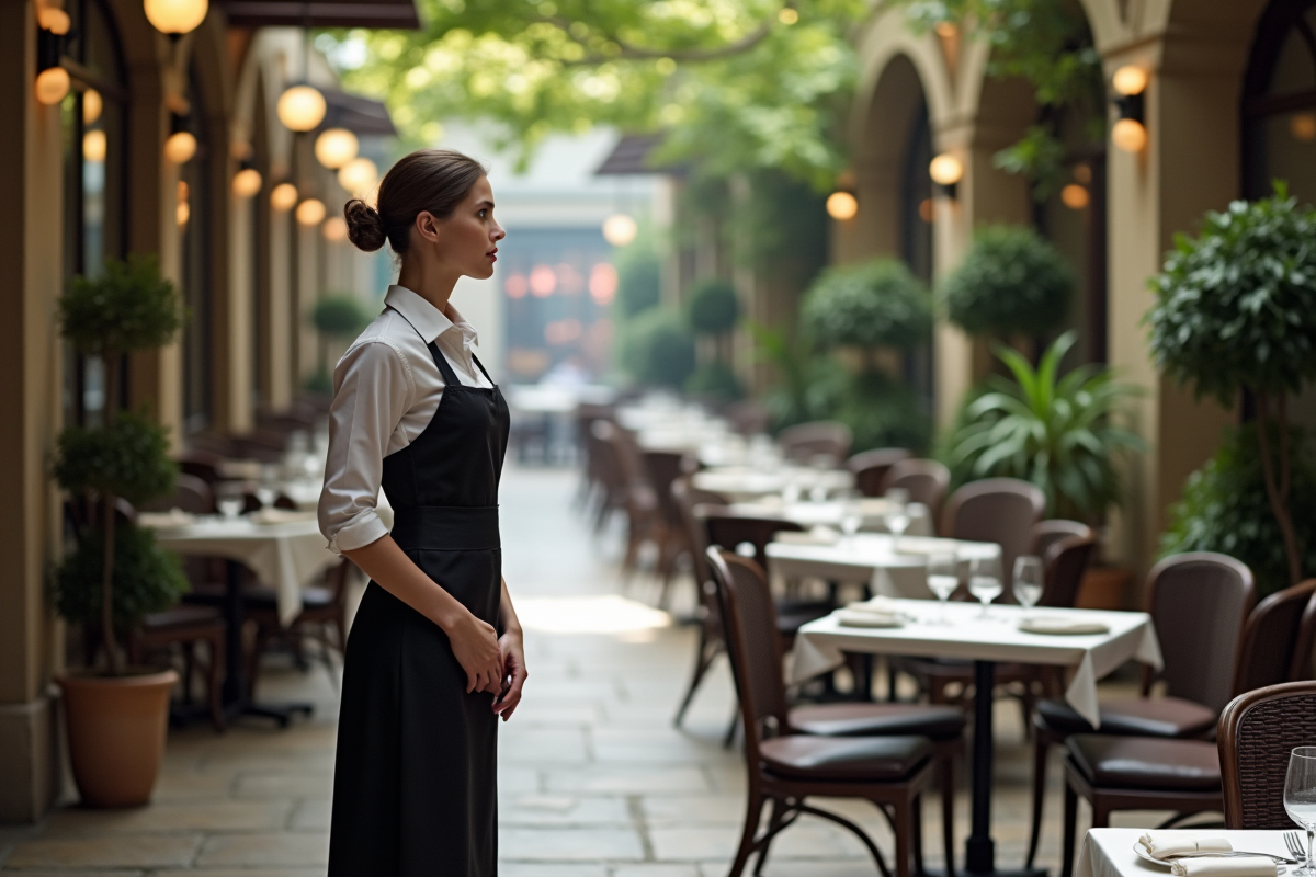 Jeune serveuse sur une terrasse de restaurant