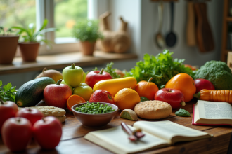 Table de cuisine avec fruits et légumes Z colorés